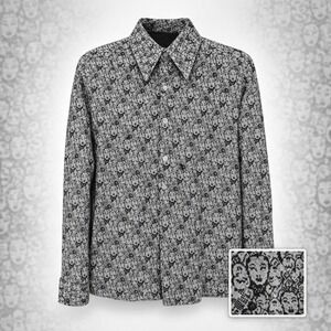 VTG Clubman Jacquard Knit Disco Shirt Abstract Faces Print Mens‎ M USA Made RARE